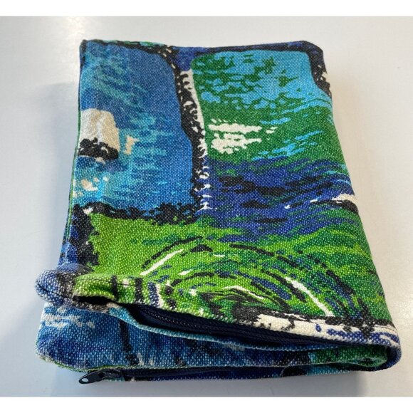 Vintage 70s throw pillow sham, blue green abstract decorative pillow cover - Picture 9 of 9